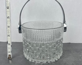 Teleflora Glass Ice Bucket Vintage Mid Century w/ Chrome Handle Made in France