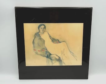 Azulejo de cerâmica vintage R.C. Gorman 30 x 30 cm "Mulher de Dakota do Sul" para pendurar na parede