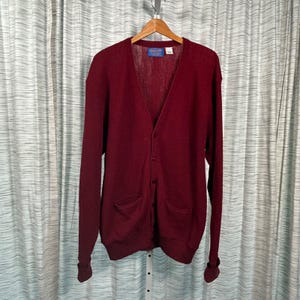 Cárdigan Pendleton 100% lana virgen pura para hombre, color burdeos, talla grande, fabricado en EE. UU., estilo vintage.