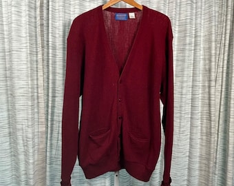 Cárdigan Pendleton 100% lana virgen pura para hombre, color burdeos, talla grande, fabricado en EE. UU., estilo vintage.