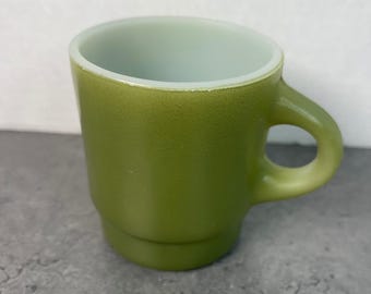 Retro Kimberly Tasse Anchor Hocking Grün Ofenfeste Kaffeetasse USA Stapelbar