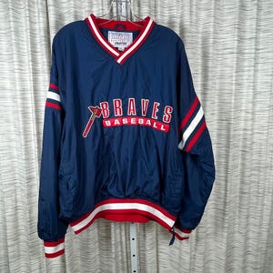 Vintage Atlanta Braves Pullover Windbreaker Navy Blau Rot Herren Große MLB