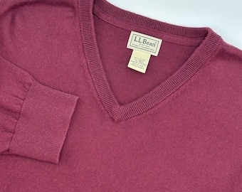Maglione vintage da uomo L.L. Bean, taglia XL, colore bordeaux, con scollo a V e misto cotone e cashmere.