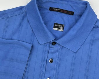 Nike Dri-Fit Tiger Woods Kollektion Polo Blau Shirt Herren Large Striped VTG EUC