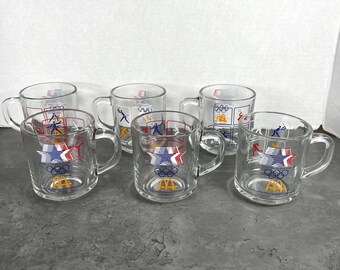 Vintage 1984 Fotoshooting von den Goldenen Kindern in Los Angeles Olympische Spiele Glasbecher 6er Set VTG