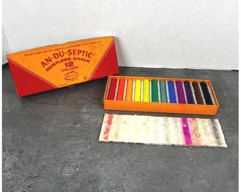 Vintage Binney & Smith An-Du-Septic Dustless Chalk 12 Farben No 6112 USA Made