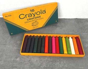 VTG 1950er-60er Jahre Crayola 16 Buntstifte No 333 Binney & Smith Flat Box Verschiedene Farben