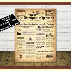 The Birthday Chronicle Personalized Birthday Newspaper Print - What Happened the Day You Were Born? - From Jan/1/1900 - Dec/31/2016