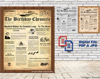 Digital File ~ The Birthday Chronicle: Digital Edition Personalized Birthday Newspaper Last Minute Gift Idea Personalized Gift DYI