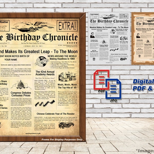 Digital File ~ The Birthday Chronicle: Digital Edition Personalized Birthday Newspaper Last Minute Gift Idea Personalized Gift DYI