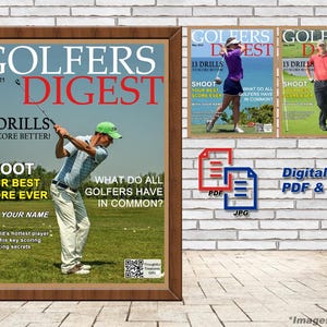 May include: A magazine cover for Golfers Digest with a golfer swinging a club on a green. The cover features the text "Golfers Digest", "May 2021", "13 Drills to Score Better!" and "Shoot Your Best Score Ever".