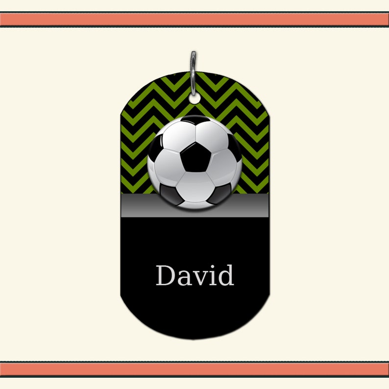 Soccer Double or Single Sided Aluminum Dog Tag Necklace Keychain with Name