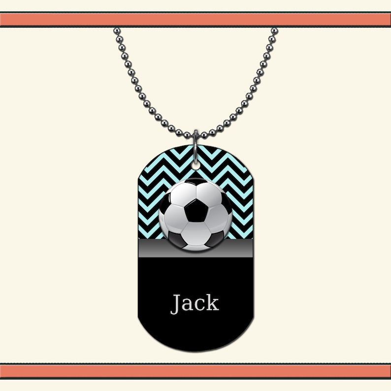 Soccer Double or Single Sided Aluminum Dog Tag Necklace Keychain with Name