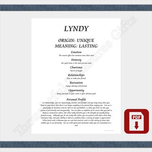 Lyndy - First Name Meaning PDF File