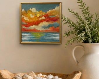 Original Oil Painting Coastal life Mini wall Art Florida artist Tropical Beach Cottage Home Decor Small Handmade Ocean Artwork Framed 4x4