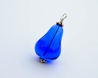 Navy Sky Blue Glass Pendant, Premium Czech Glass Pear Shaped Charm