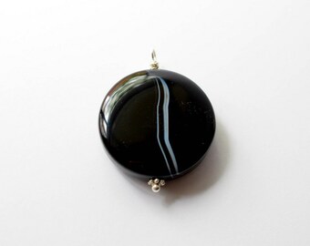 Black and White Agate Pendant, Agate Jewelry, Stone Pendant, Unique OOAK Stone