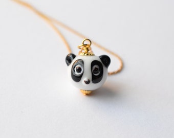 Cute Baby Panda Charm Necklace / Lampwork Glass Panda Bead Necklace