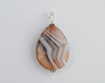 Striped Agate Pendant, Agate Jewelry, Wire Wrapped Gemstone Charm, Unique OOAK Stone