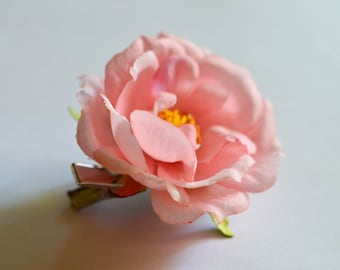 Pink Rose Flower Hair Clip, Brooch, Blossom Hair Clip, Wedding Accessory, Boho Hair Accessory, Pink Rose Brooch