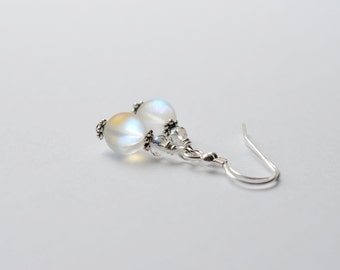 Frosted Opalite Beaded Earrings  / Sea Opal Glass Dangle Earrings