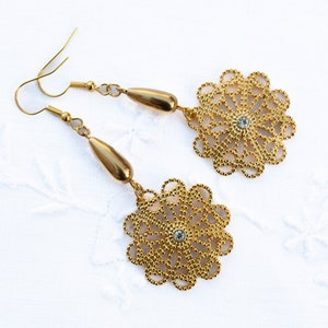 Golden Filigree Dangle Earrings with Swarovski Crystal Accents image 2