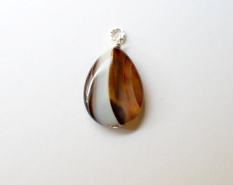 Striped Agate Pendant, Agate Jewelry, Wire Wrapped Gemstone Pendant, Black and White Unique OOAK Stone