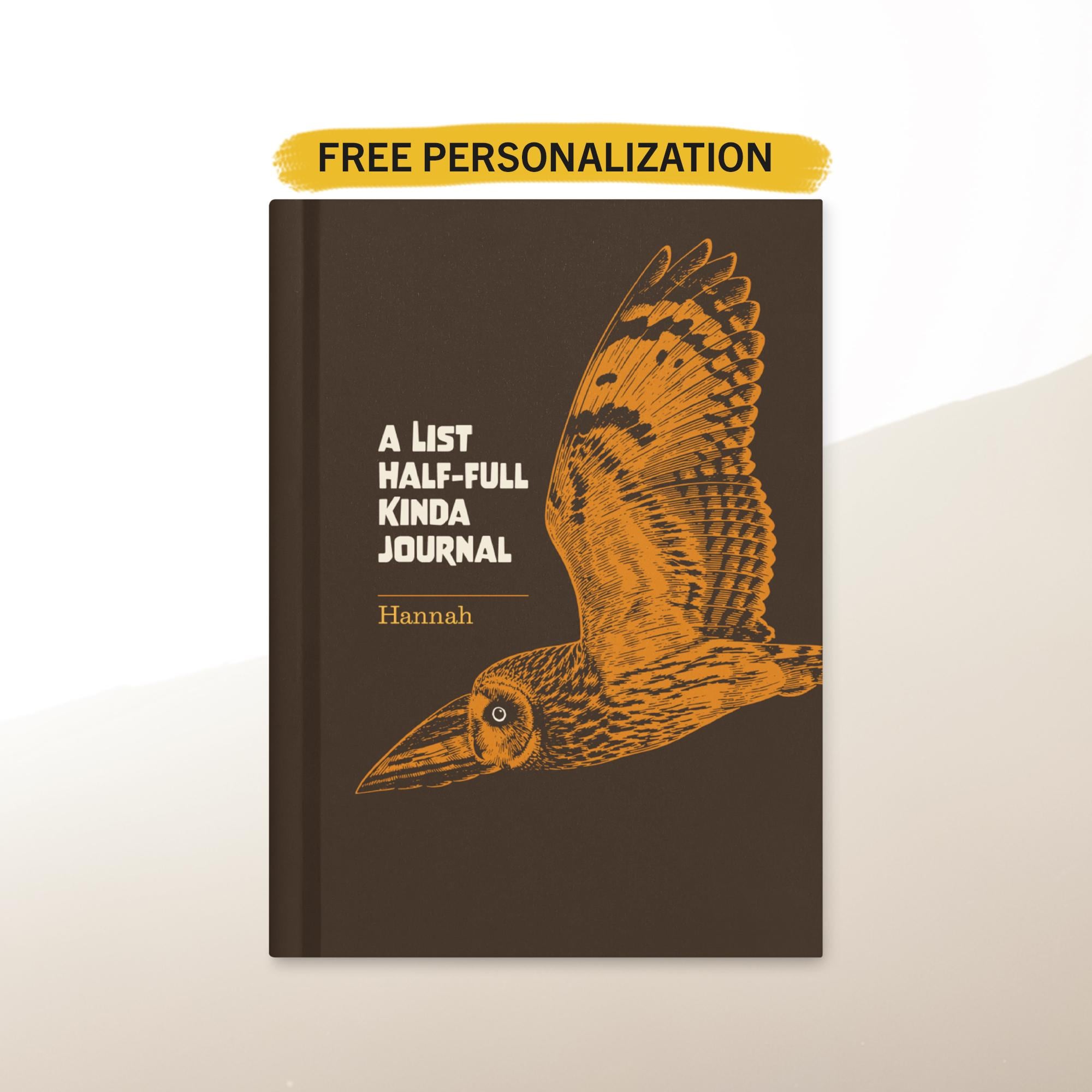 Personalized Short-Eared Owl Journal | Linocut Bird Cover | Hardcover Lined Notebook 5.75×8