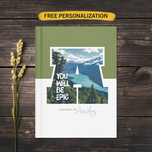 Diario de embarazo personalizado / Portada con inicial de montaña "Serás épica" / Cuaderno de tapa dura con renglones