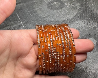 Kashmiri glass bangles set 12pcs  bangles sizes:  2.4”,2.6”, 2.8”