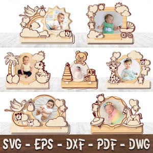 子供用フォトフレームセット（レーザーカット）、ベビーシャワーギフト、ベビーフォトフレーム（レーザーカットSVG）（デジタルダウンロード）