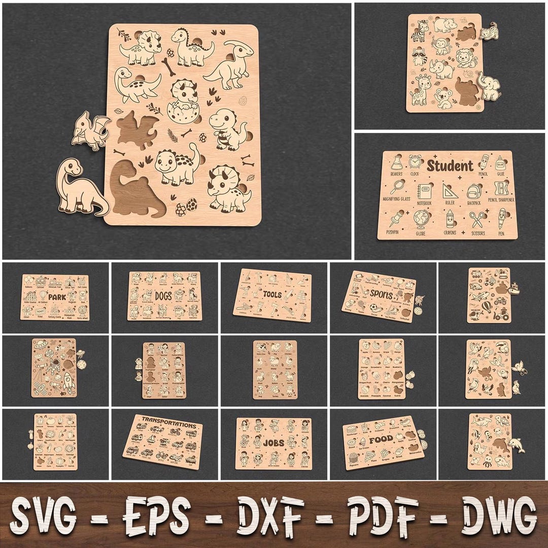 Montessori Wooden Puzzle SVG Bundle, Kids Laser Cut Files, Animal ...
