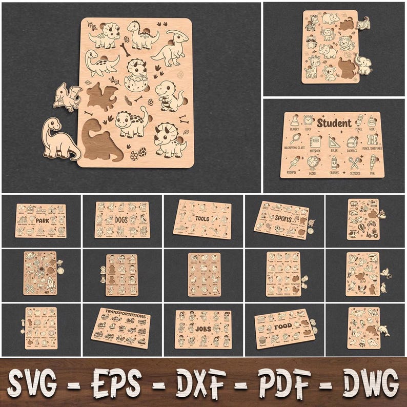 Montessori Wooden Puzzle SVG Bundle, Kids Laser Cut Files, Animal ...