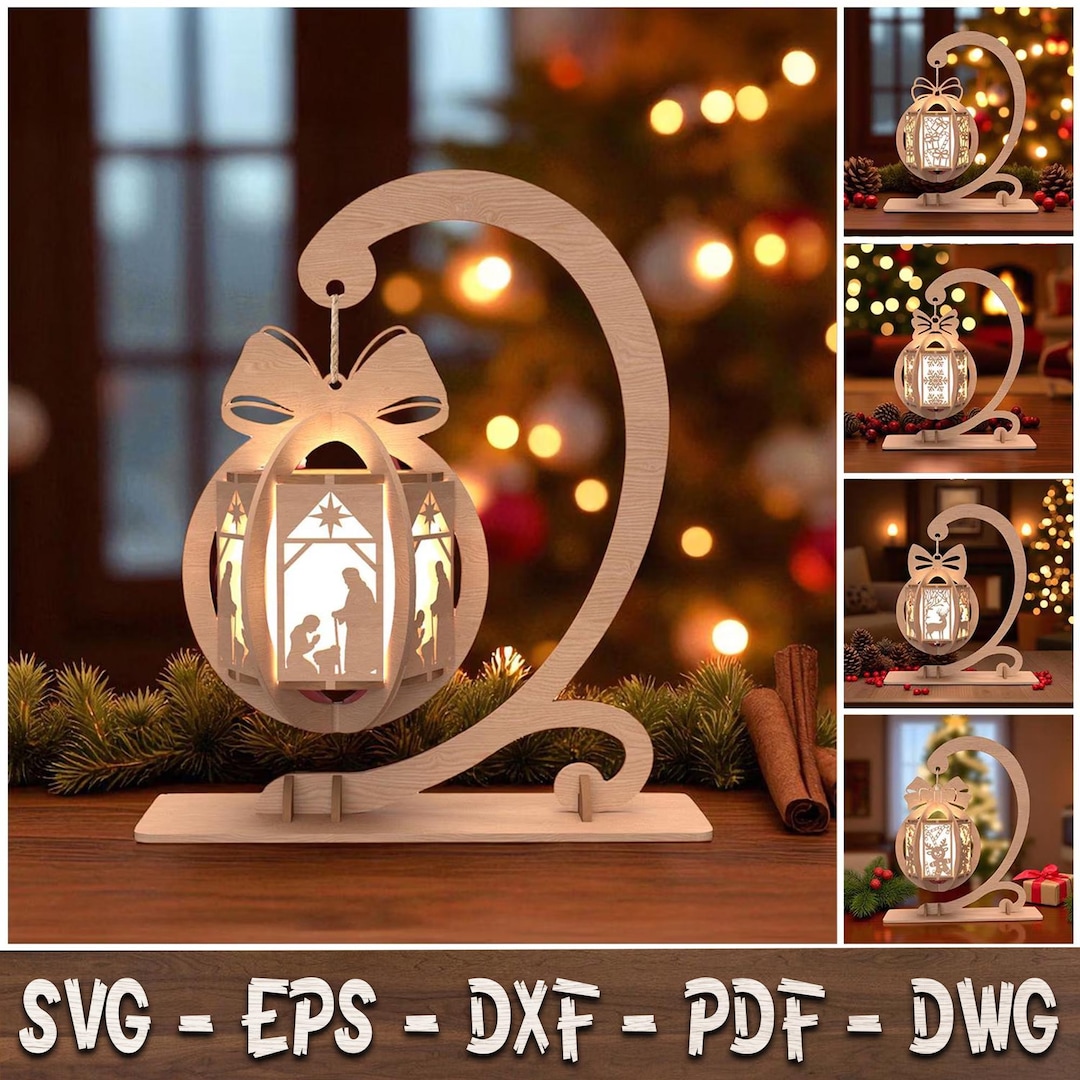 Scene Cutter Clacking Christmas Lantern Laser Cut SVG, Nativity Scene Lantern Template ...
