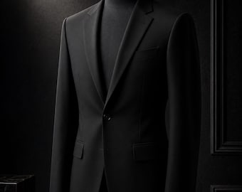 Schwarzer Herrenblazer • Taillierte Sportmanteljacke • Luxuriöse minimalistische Anzugjacke