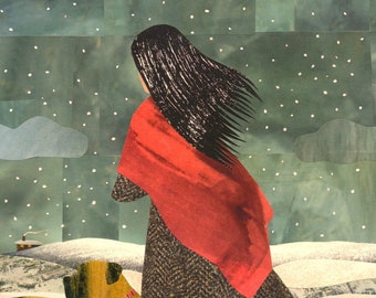 Oeuvre d'art ORIGINALE d'Emily Bronte, soeurs Bronte, collage sur papier découpé, Keeper Bronte, tempête de neige, design Amanda White, Bronte Parsonage Museum