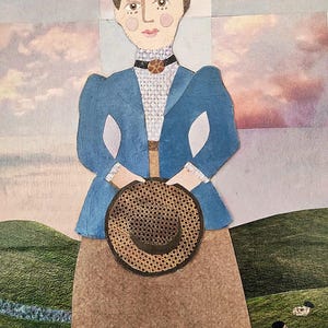 Opera d'arte originale di Beatrix Potter, collage di carta, design di Amanda White, Hill Top Farm, Peter Rabbit, Lake District, ritratto, pecora Herdwick