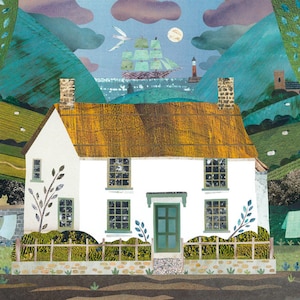 COLERIDGE COTTAGE Stampa artistica, La ballata del vecchio marinaio, National Trust Writers House, Arte naif, Somerset, Amanda White Design Collage