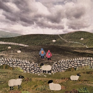 PENNINE WAY Biglietto d'auguri, Paesaggio selvaggio, Escursionisti del Peak District Derbyshire, Amanda White Design, Tempo tempestoso, Paese delle pecore, Edale