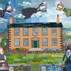 Carte de voeux BRONTE SISTERS, Bronte Parsonage Museum, Sylvia Plath, Virginia Woolf, Amanda White Design Collage, Writers House, Livres