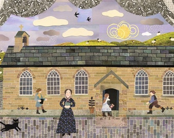 BRONTE SISTERS Art Print | Jane Eyre | Wall Art | Haworth Schoolroom | Teachers Gift | Children | School | Amanda White Design | Bookish