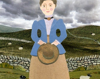 BEATRIX POTTER Greeting Art Card, Lake District Portrait, Peter Rabbit at Hill Top Farm National Trust, Amanda White Design Collage Artist