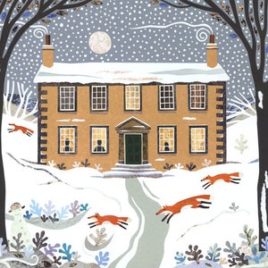 BRONTE SISTERS Art Print, Haworth Parsonage, Writers Houses Wall Art, Amanda White Design, Winter Foxes Snow Scene, Gift for Booklovers image 1