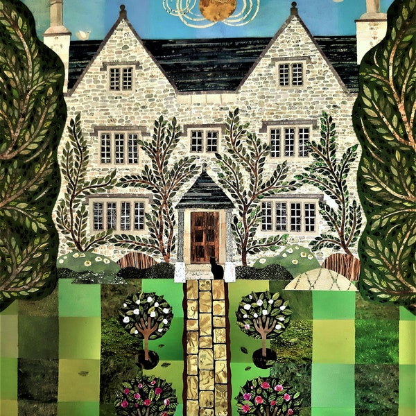 WILLIAM MORRIS Greeting Art Card, Kelmscott Manor and Garden, Booklovers Birthday Card, Amanda White Design, Pre-Raphaelite Writers Houses