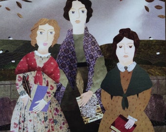 BRONTE SISTERS Ritratto Biglietto d'auguri, Haworth Parsonage, Arte Naif, Amanda White Design Cut Paper Collage, Wuthering Heights, Jane Eyre