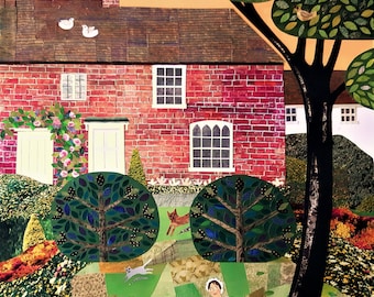 JANE AUSTEN Greeting Card, Booklovers Chawton Cottage Birthday Card, Summer Garden, Writers House Museum, Amanda White Design Collage