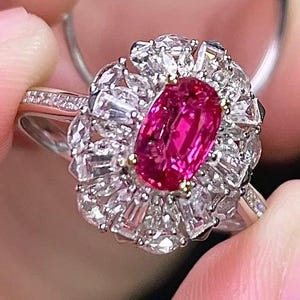 Natural Ruby Ring in 18K White Gold - 1.01ct Red Ruby Ring with Real Diamonds - Certified Fine Gemstone Statement Jewelry,