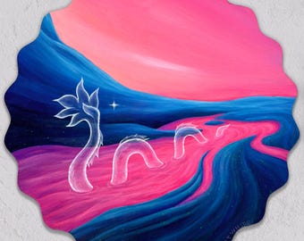 Obraz olejny Falisty panel z drewna, Eteryczne stworzenie fantasy, Dream River Art