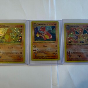 Full Evolution Charizard Shadowless Base Set Holo Proxy Card, Charmeleon Base Set Holo Proxy Card, Charmander Shadowless Base Set Holo Proxy