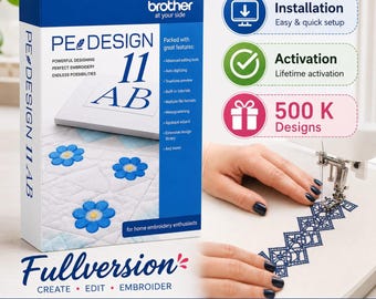 PE Design 11 Embroidery Software Full Version (Windows 10,11)+ 500,000 Embroidery Designs Bundle